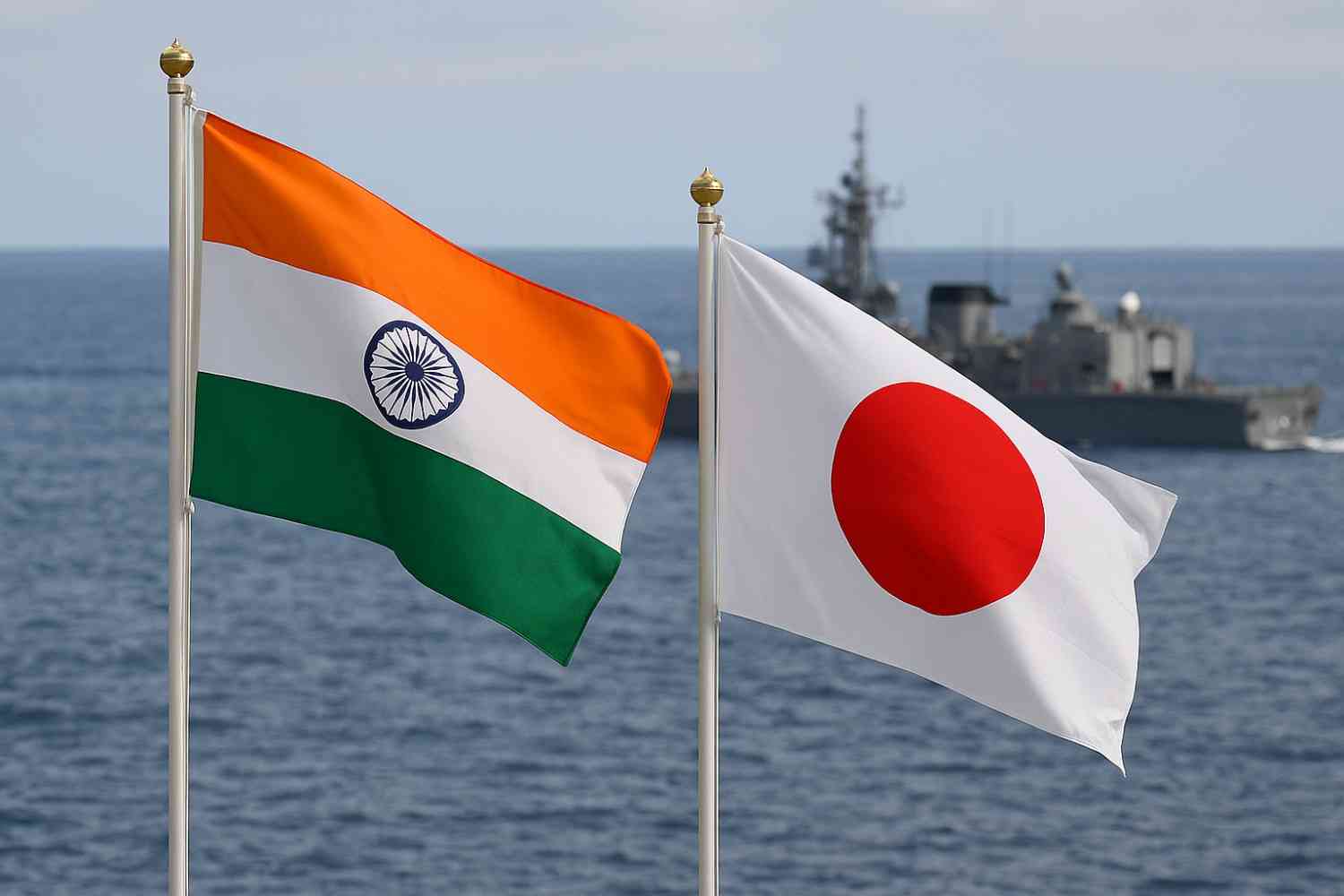 “India Japan security pact flags and navy”